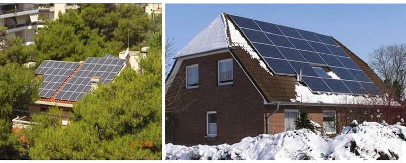 نظام الطاقة الشمسية المرتبط بالشبكة المرتبط بالسقف بقوة 10 كيلو وات في اليونان ، أكتوبر 2007.